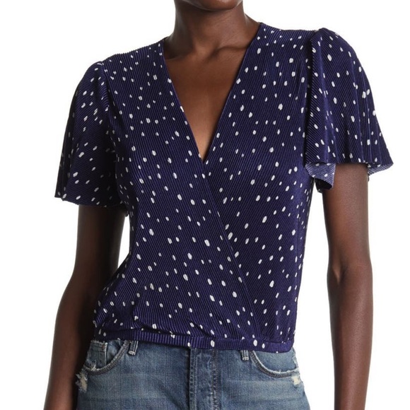 Astr Tops - ASTR Navy Dot Blouse